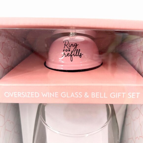 NIB OVERSIZED 30 OZ WINE GLASS & PINK RING BELL CLINK TO THAT WINE GIFT SET - Picture 3 of 6